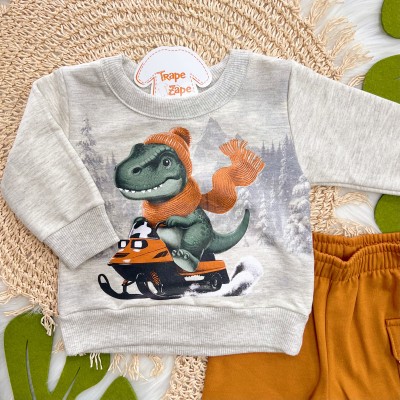 Conj. Casaco T-Rex e Calça de Moletom - Mescla e Ferrugem